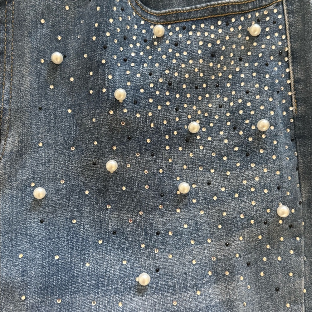 Blue Embellished Jeans with Rhinestone Details